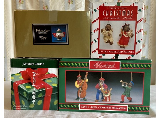 Assorted Collection Of Christmas Items Including Have A Jazzy Christmas Ornamnet