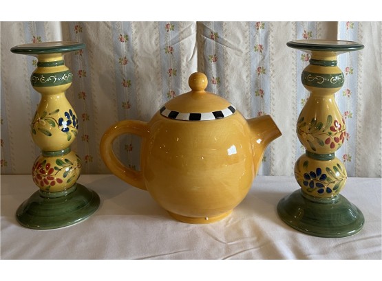 Sakura Hand Painted Decorative Teapot From May Engelbreit With 2 Small Pedestals