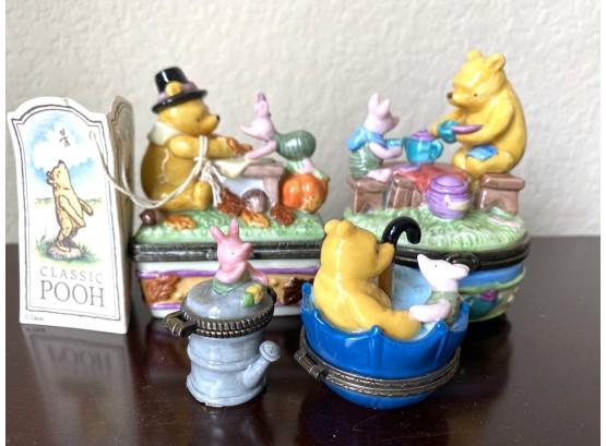 Collection Of Four Trinket Boxes Featuring Pooh With Piglet (some Rare)