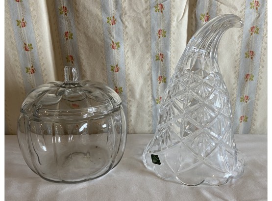 Shannon Crystal Squash Vase With Glass Pumpkin Candy Dish