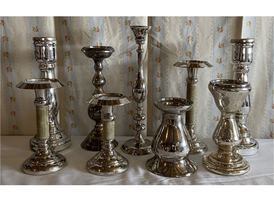 Collection Of 9 Metal/plastic Assorted Candle Holders