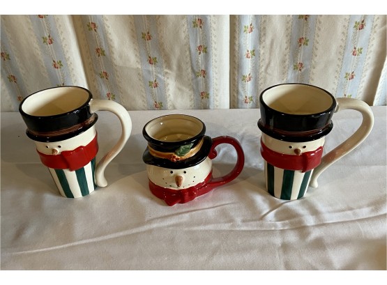 3 Hand Painted Snowman Coffee Mugs