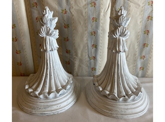 Pair Of Small White Hand Painted Wall Sconces/shelves (as Is)