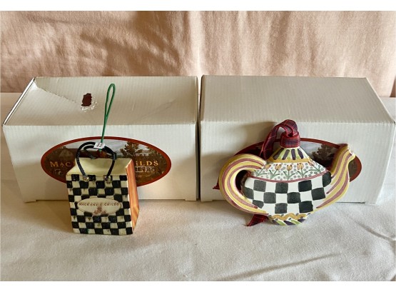 2 Mackenzie-childs Christmas Ornaments With Original Boxes