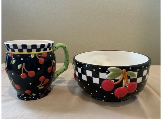 Mary Engelbreit Bowl & Mug With Cherry Detail
