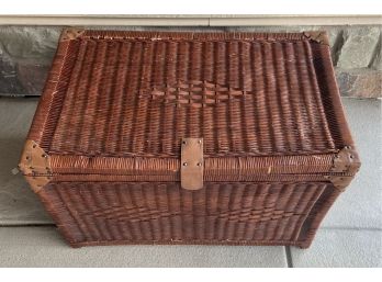 Large Wicker Chest With Leather Strap/corners