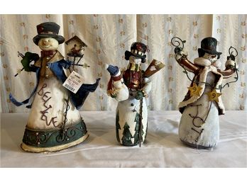 3 Various Sized Metal/fabric Snowmen Decorations