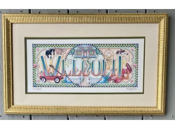 Mary Engelbreit Limited Edition Numbered Print In Frame With “Welcome” Sign & Cats