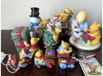 Collection Of  Eight Christmas Holiday Winnie The Pooh Trinket Boxes