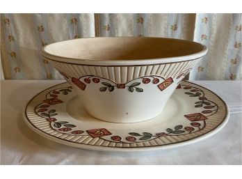 Large Mary Engelbreit Ceramic Rose Bowl And Platter