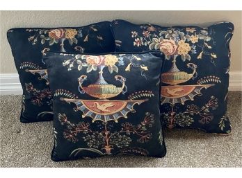 3 Black Pillows With Gorgeous Floral Pattern