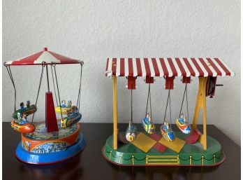 Pair Of Two Wagner Brunn German Spinning Carousels With Lever