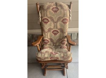 Solid Wood Rocking Chair With Red/white Padded Fabric Seat