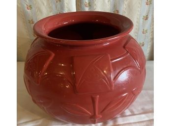 Large Mary Engelbreit Red Ceramic Pot With Leaf Design