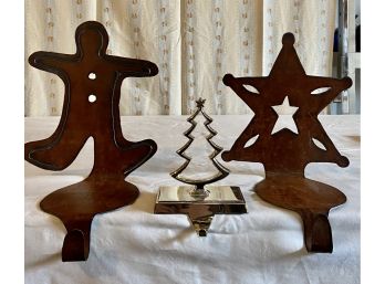 3 Metal Stocking Holders Including Solid Metal Christmas Tree