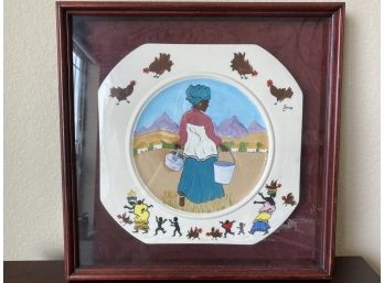 Rare! Annie Lee Hand Painted Plate Featuring Woman Carrying Water Buckets
