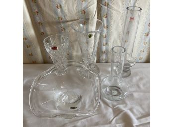 Collection Of 5 Crystal/glass Vases And Candy Dish From Waterford And Gorham