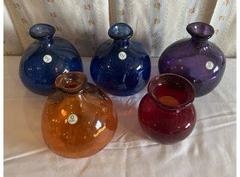 4 Various Colored Vidrios San Miguel Recycled Glass Vases With Small Red Vase