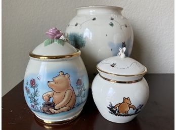 Collection Of Three Lenox Winnie The Pooh Porcelain Pieces Including Rose Topped Honey Pot