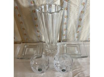 Large Rosen Crystal Vase With 2 Lenox Bowls And Glass Plates