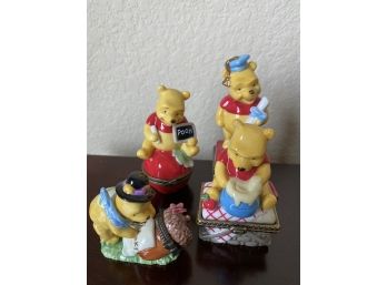Collection Of Four Winnie The Pooh Trinket Boxes Including Pooh With Diploma