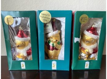 1997-1999 Blown Glass Ornaments By Classic Pooh Including Winnie The Pooh In Santa Costume – 7”tall