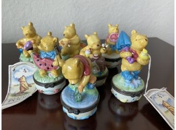 Collection Of Winnie The Pooh Trinket Boxes From The Michel & Company Classic Pooh Series