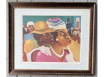Listed Artist Varnette P Honeywood (1950-2010) 1982 Signed Print Titled “Gossip In The Sanctuary”