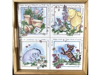 Lovely Winnie The Pooh Tiled Tray Featuring Tigger, Eyeore, Piglet And Pooh In The Garden