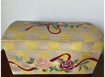 Painted Cottage Chic Storage Box With Roses & Yellow Checkers