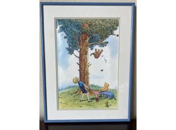 Certified Disney Drawing In Frame Of Chirstopher Robbin, Pooh, Piglet, & Eyeore Catching Tigger