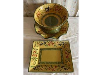 Napco Floral Painted Bowl With 2 Platters