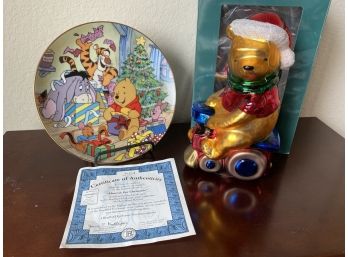Tall Blown Glass Pooh On Train Ornament And Limited Edition Bradford Exchange Winnie The Pooh Plate