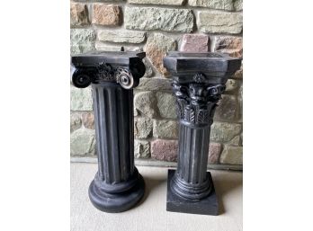 Pair Of Two Compatible Black Column Pedestals