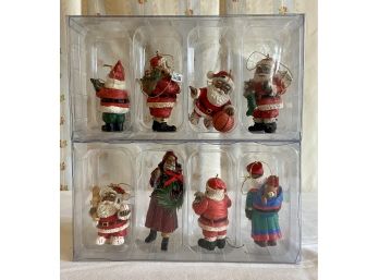 8 Santa Christmas Ornaments In Original Packing