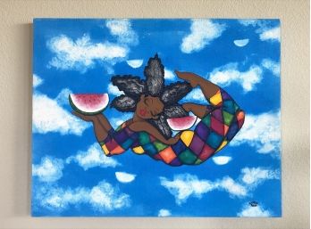 Karin Turner Watermelon Harlequin #2 Acrobat Originally $950 Acrylic On Canvas -