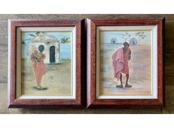 Pair Of Two Annie Lee Masaii African Tribal Giclee Paintings 1993