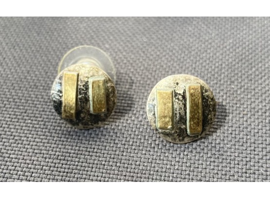 .925 Sterling Silver And Gold Tone Stud Earrings