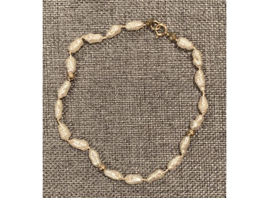 Freshwater Rice Pearl And 14Kt Gold Bracelet