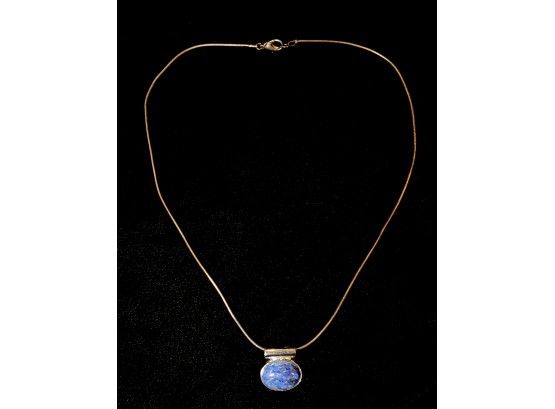 Blue Stone .925 Sterling Silver Pendant With A .925 Sterling Silver Chain Necklace