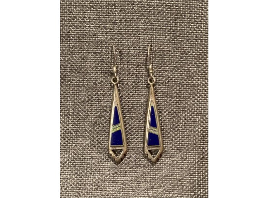 Lapis And Opal Inlay .925 Sterling Silver Drop Earrings