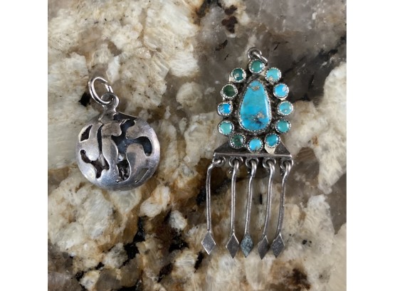 Pair Of .925 Sterling Silver Pendants, One Has Turquoise