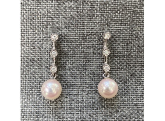 Pearls And Diamonds 14Kt White Gold Drop Earrings