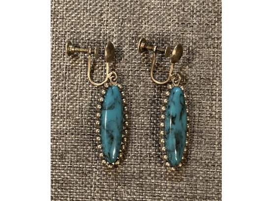 Turquoise .925 Sterling Silver Screw Back Earrings