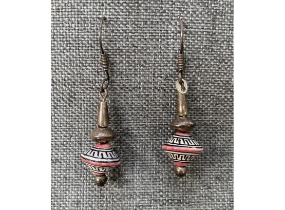 925 Navajo Pearl Drop Earrings With Ceramic Bead