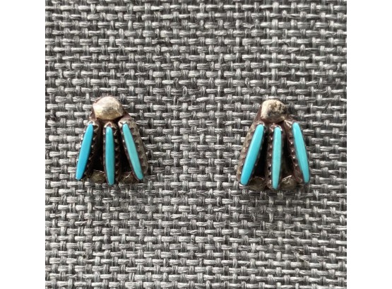 Needle Point Turquoise .925 Sterling Silver Stud Earrings