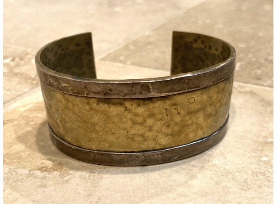 Hammered Brass And Sterling Silver Cuff Bracelet
