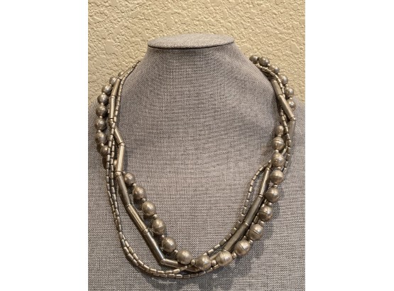 4 Strand Sterling Silver Navajo Pearls And Beads Necklace