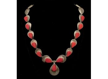 Guadalajaran .925 Sterling Silver And Coral Heavy Necklace