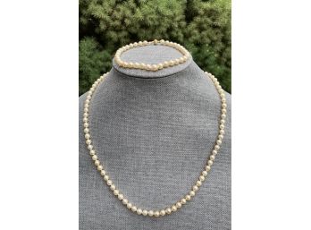 Cultured Pearl Strand Necklace And Bracelet Set, With 14k Gold Clasps
